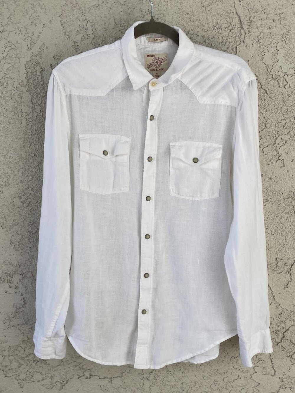 Lucky Brand Mens Small White 100% Linen Pearl Snap Western Shirt Slim Fit LS